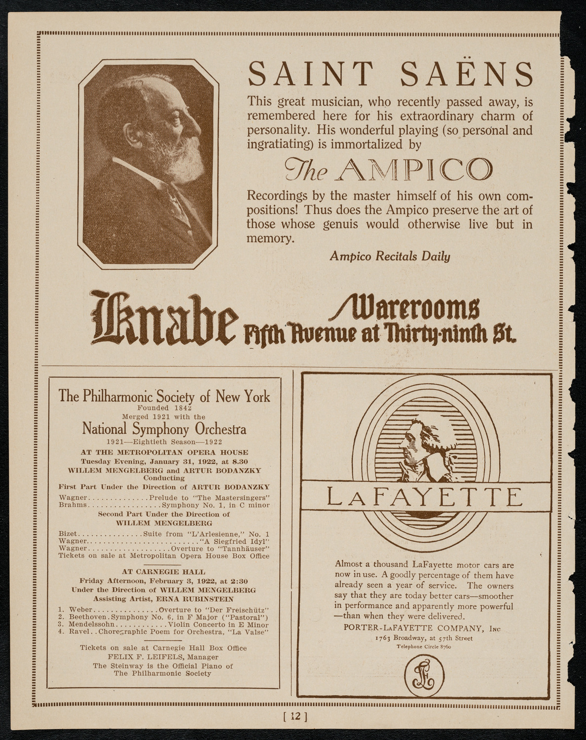 New York Philharmonic, January 29, 1922, program page 12