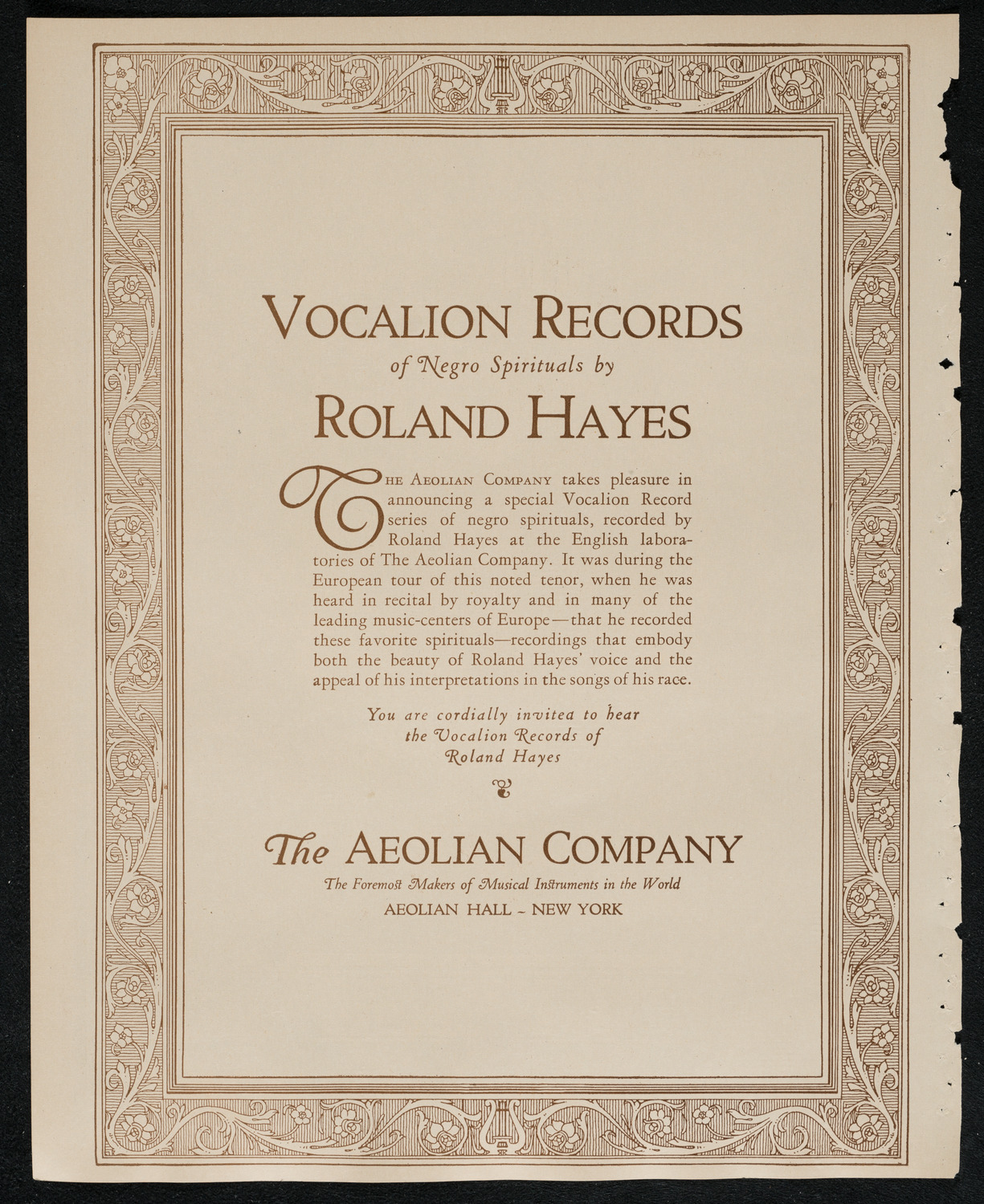 Roland Hayes, Tenor, November 28, 1924, program page 2