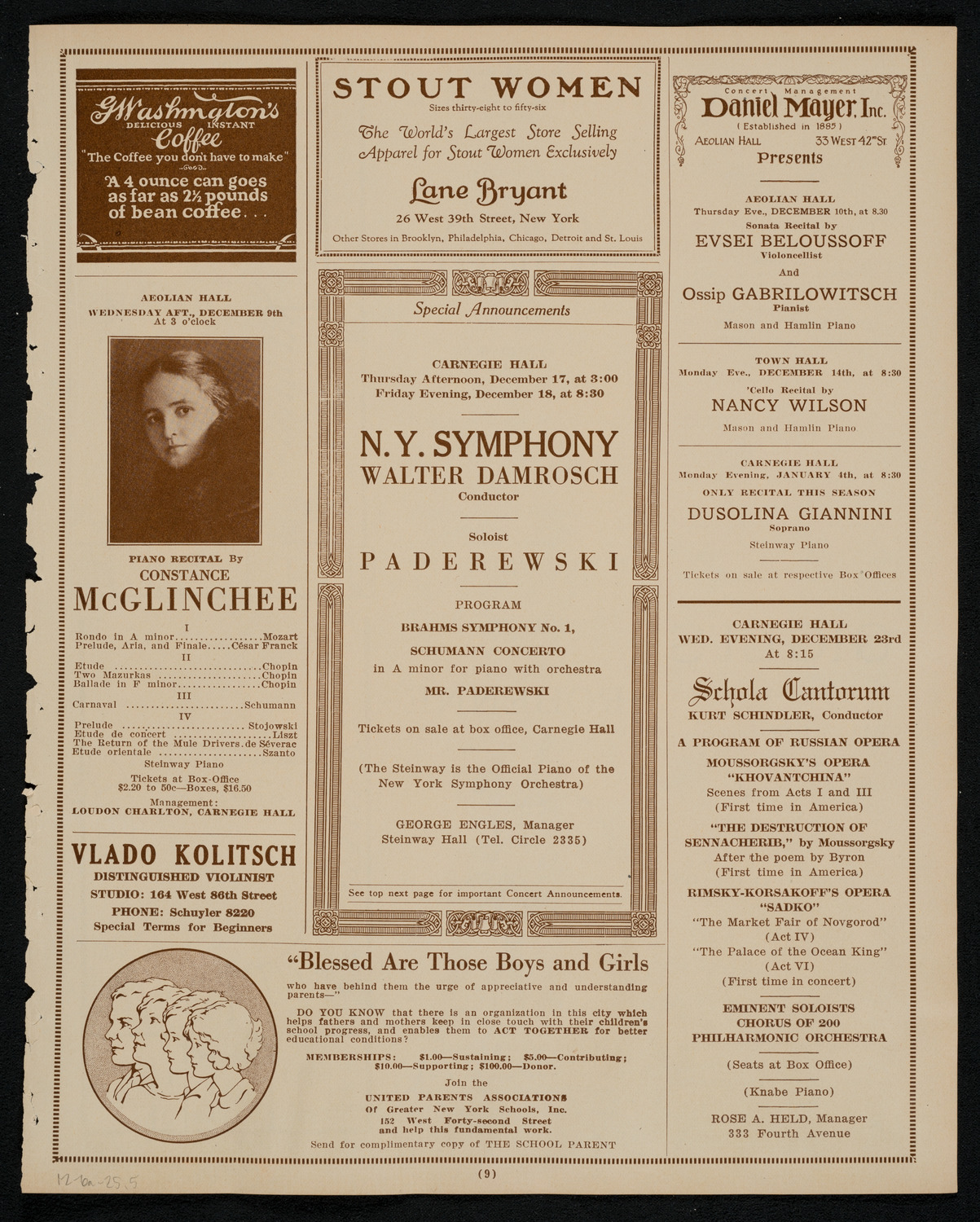 New York Philharmonic, December 6, 1925, program page 9