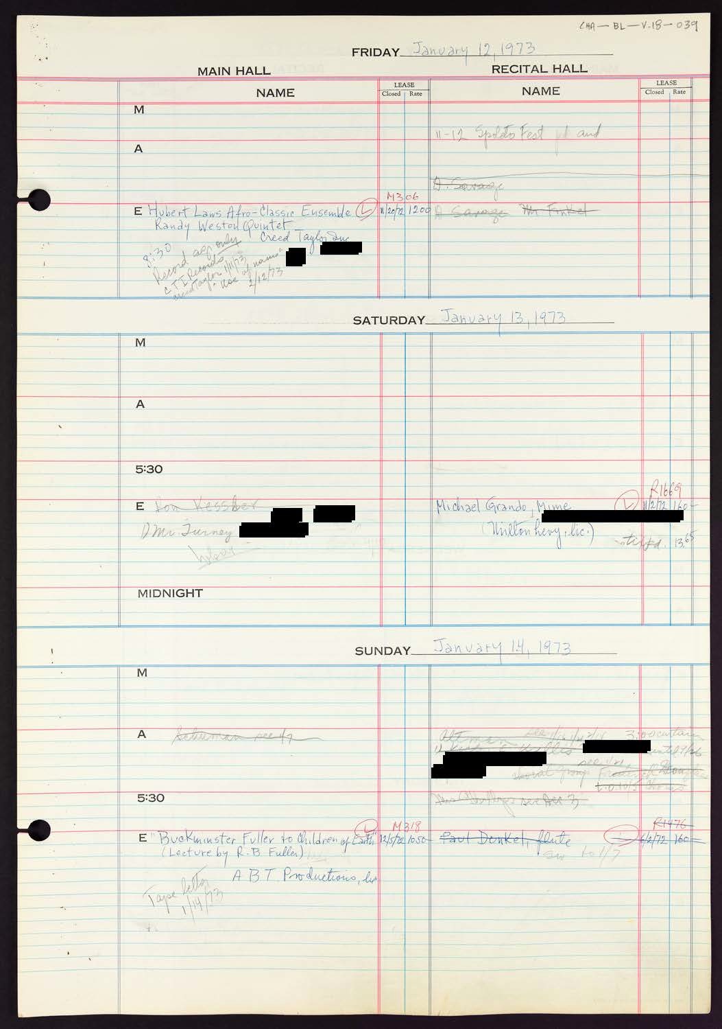 Carnegie Hall Booking Ledger, volume 18, page 39