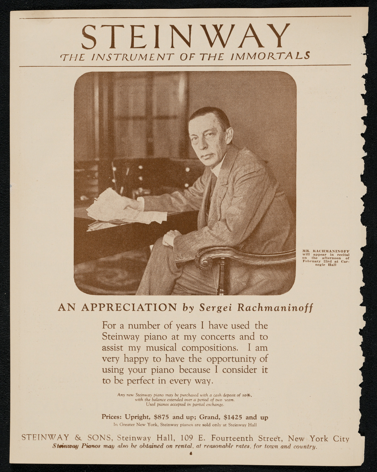 Sergei Rachmaninoff, Piano, February 23, 1924, program page 4