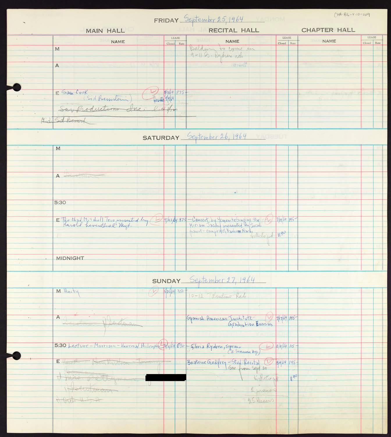 Carnegie Hall Booking Ledger, volume 10, page 9