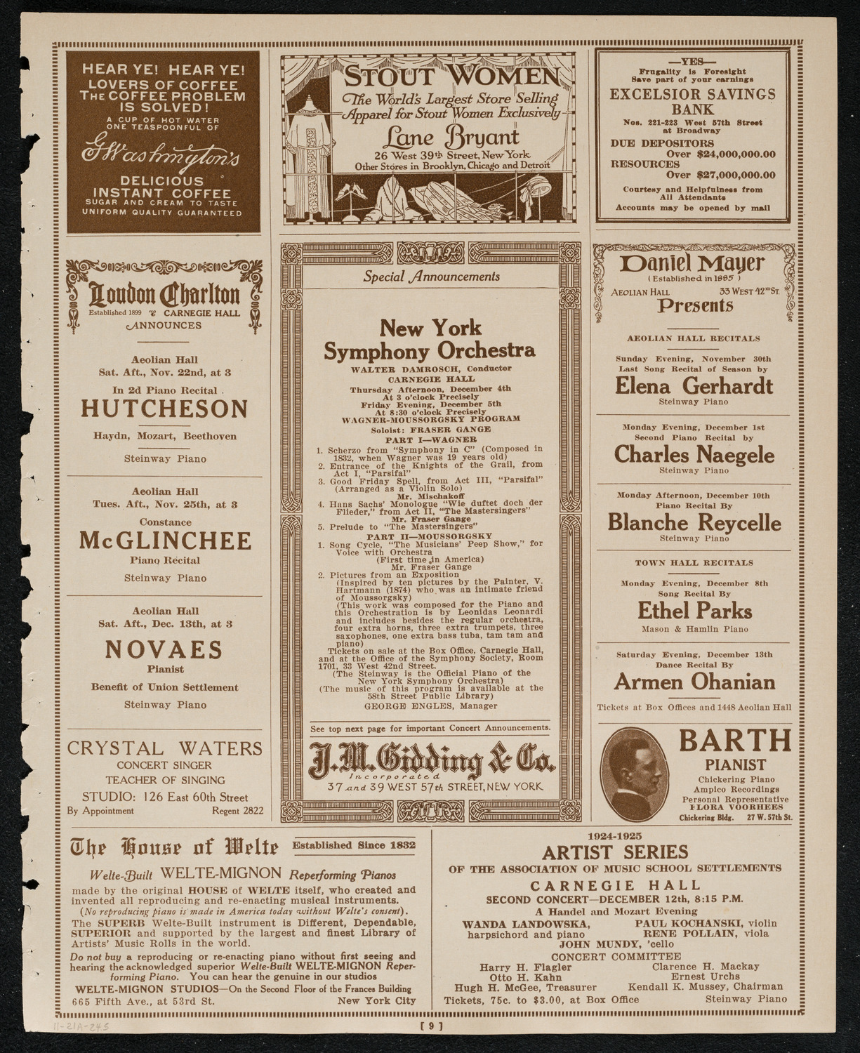 New York Philharmonic, November 21, 1924, program page 9