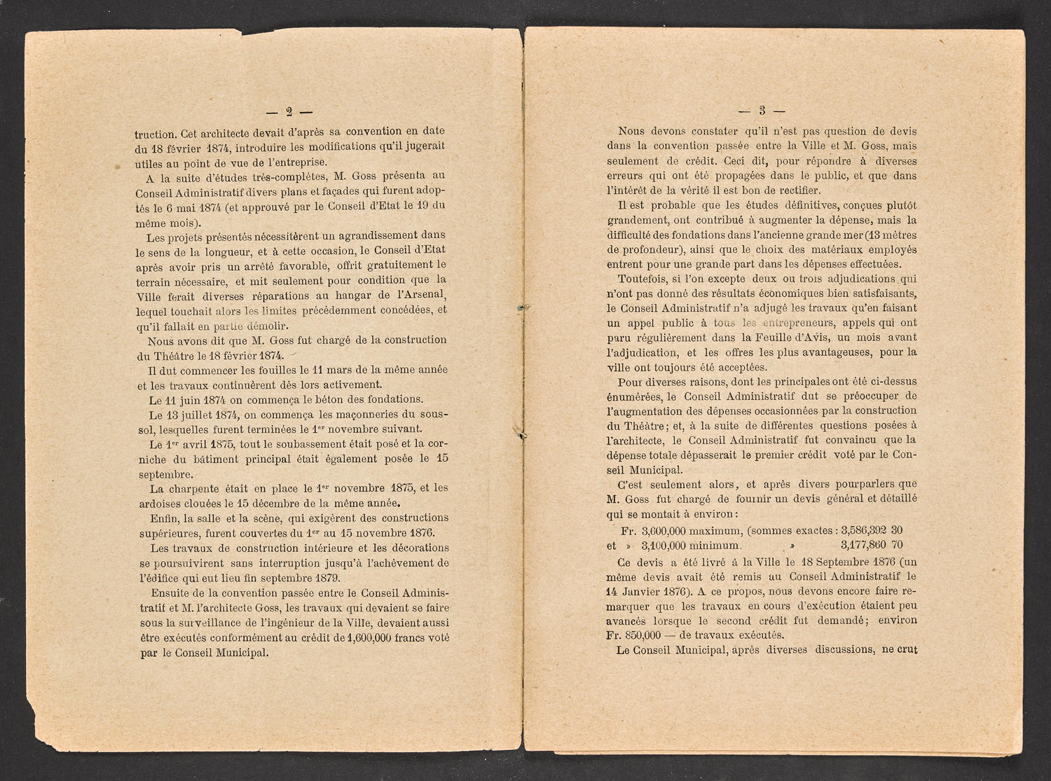 Rapport et resume des memoires de la construction" - Theatre de Genève, 1882, page 2 of 10