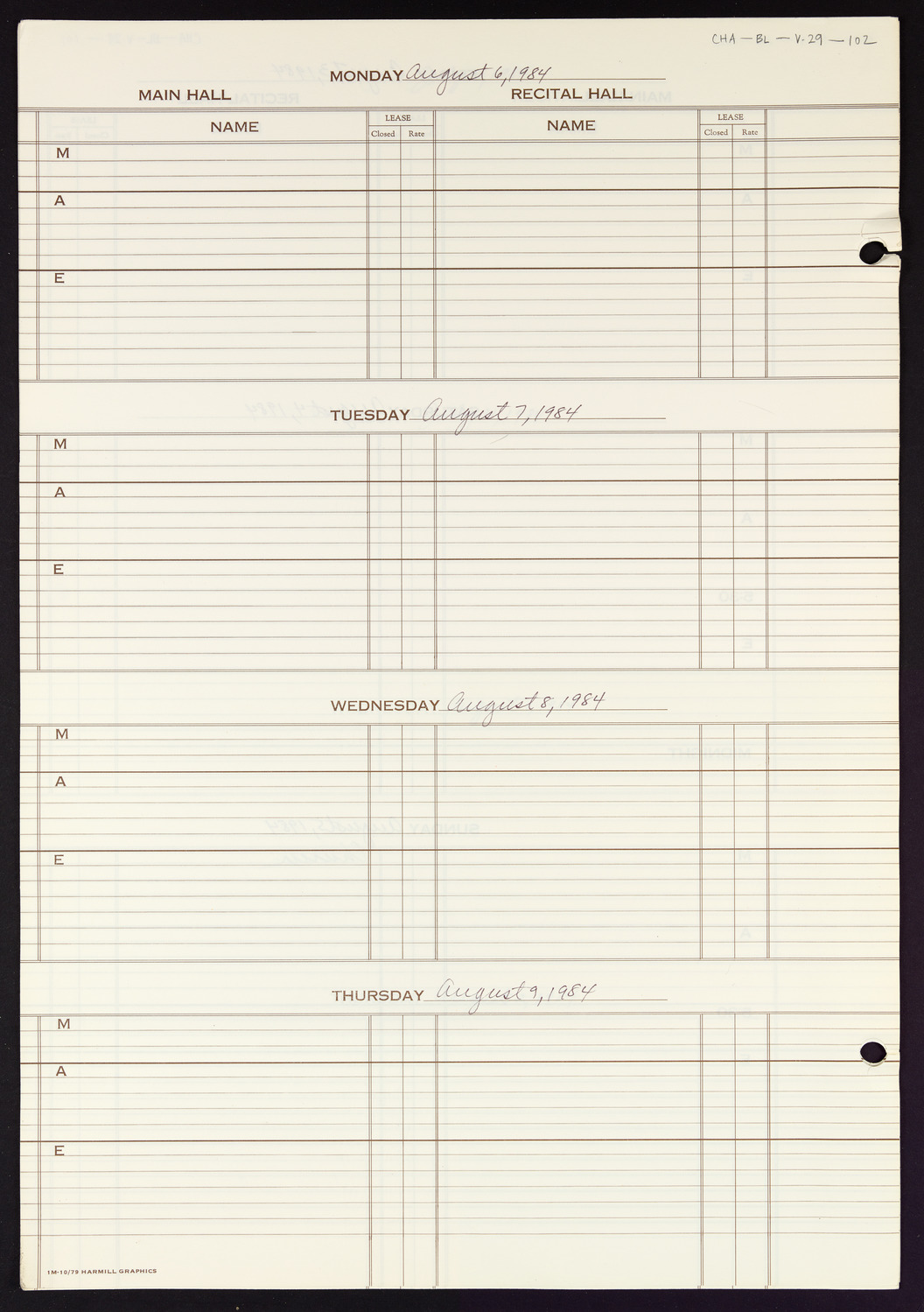 Carnegie Hall Booking Ledger, volume 29, page 102