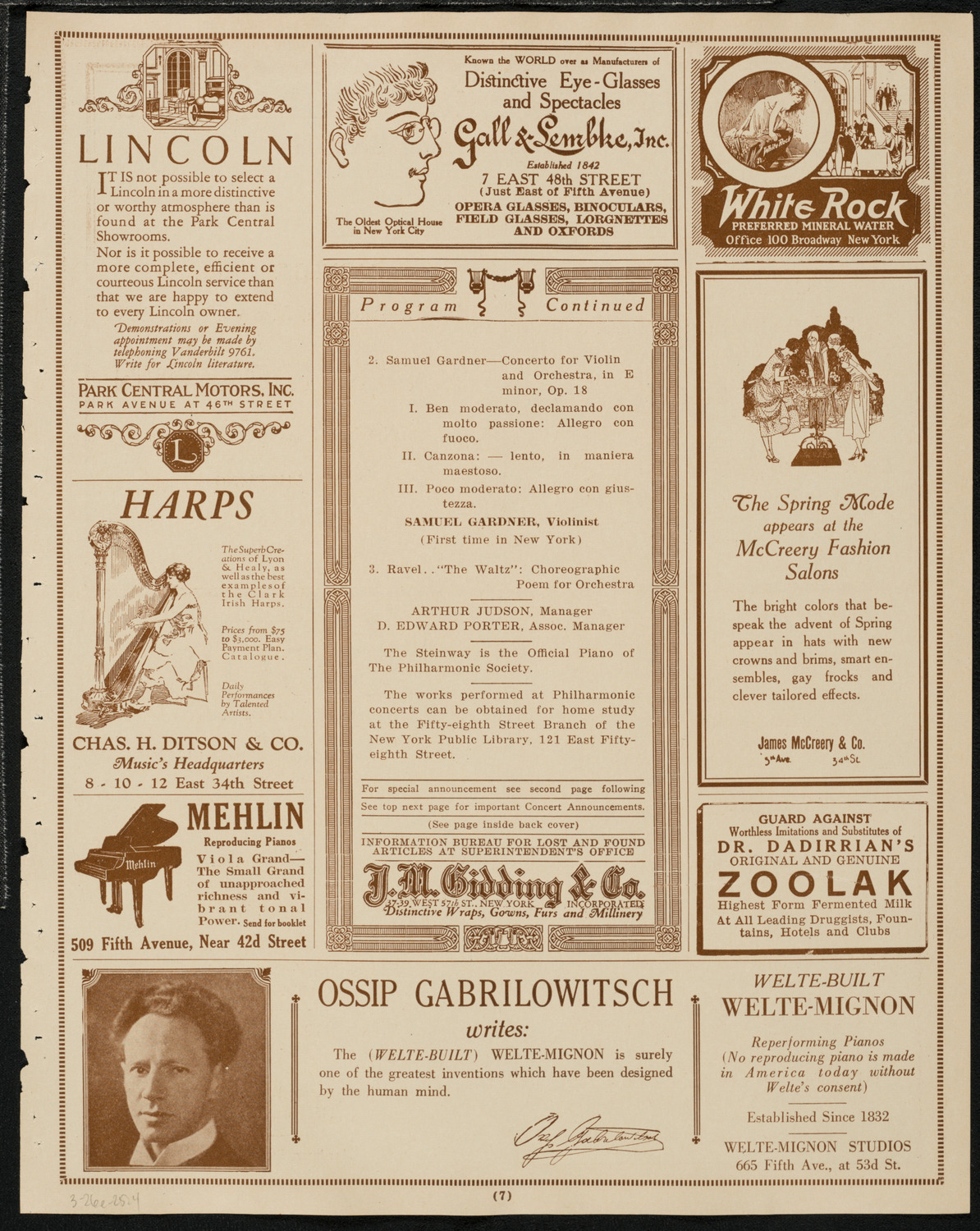 New York Philharmonic, March 26, 1925, program page 7