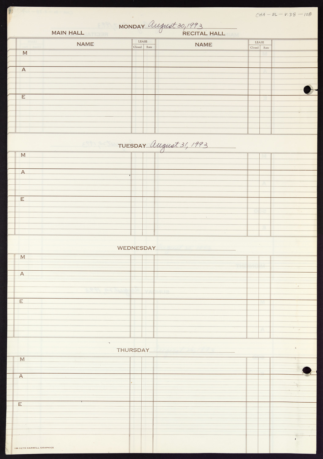 Carnegie Hall Booking Ledger, volume 38, page 108