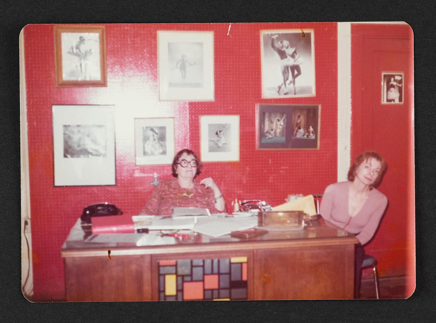 Virginia Lee and Amelia Gilmore in the Ballet Arts office, Carnegie Hall Studio #61, c. 1978