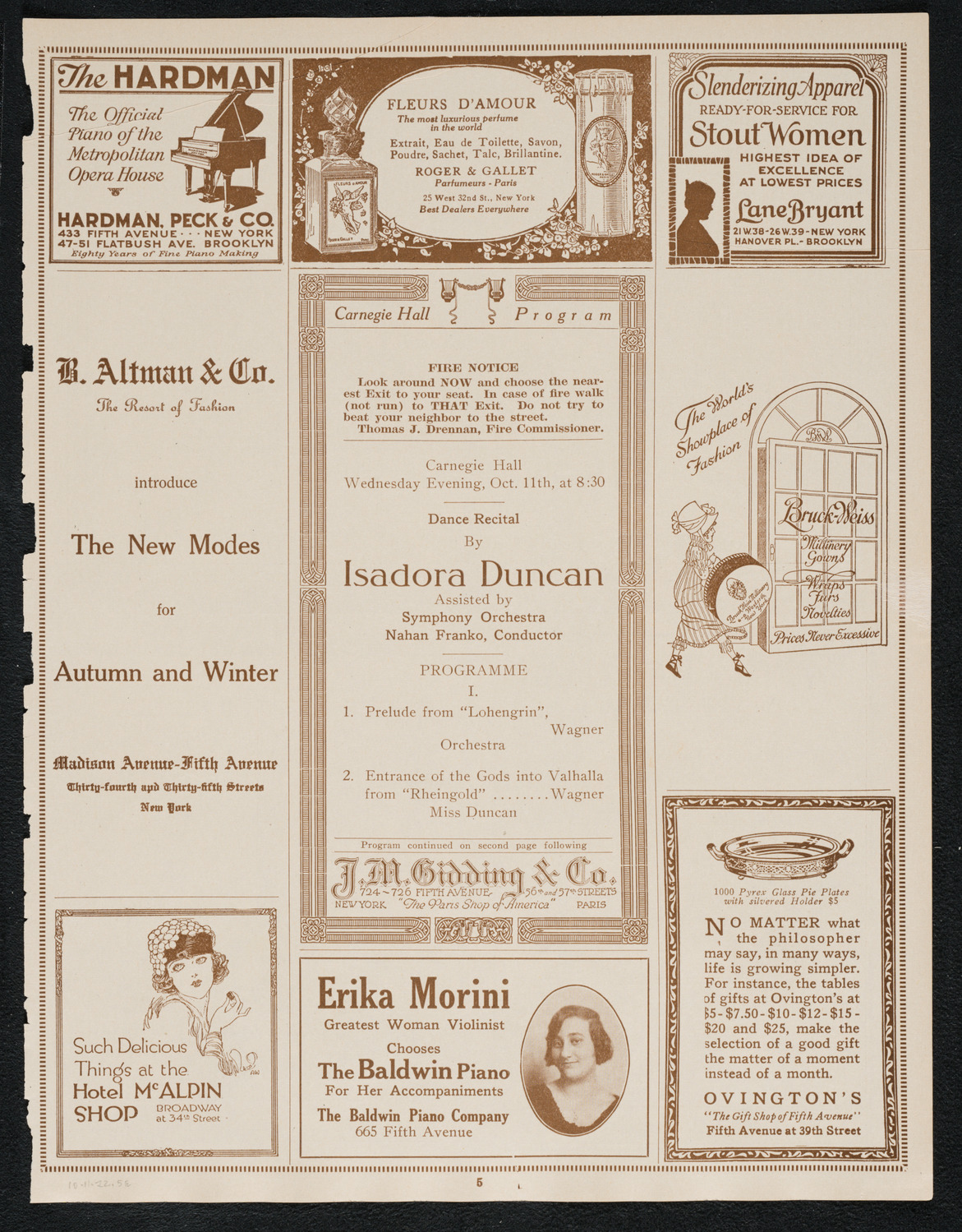 Isadora Duncan, Dancer, with Orchestra, October 11, 1922, program page 5