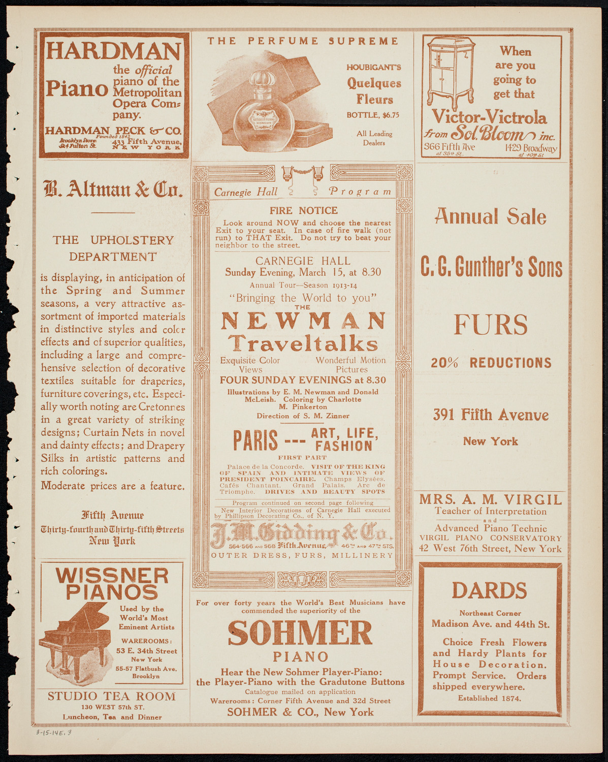 Newman Traveltalks: Paris, March 15, 1914, program page 5