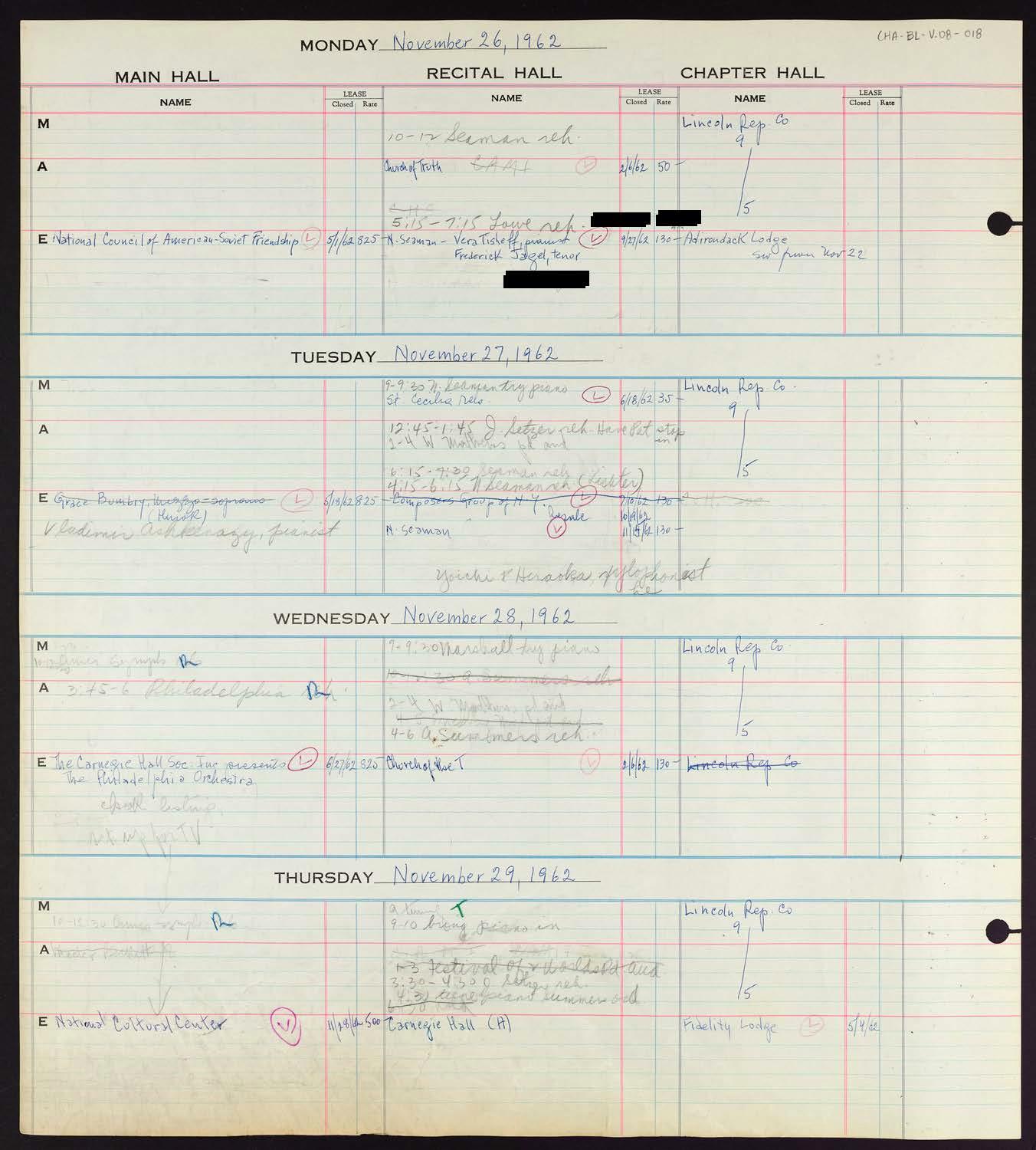 Carnegie Hall Booking Ledger, volume 8, page 18