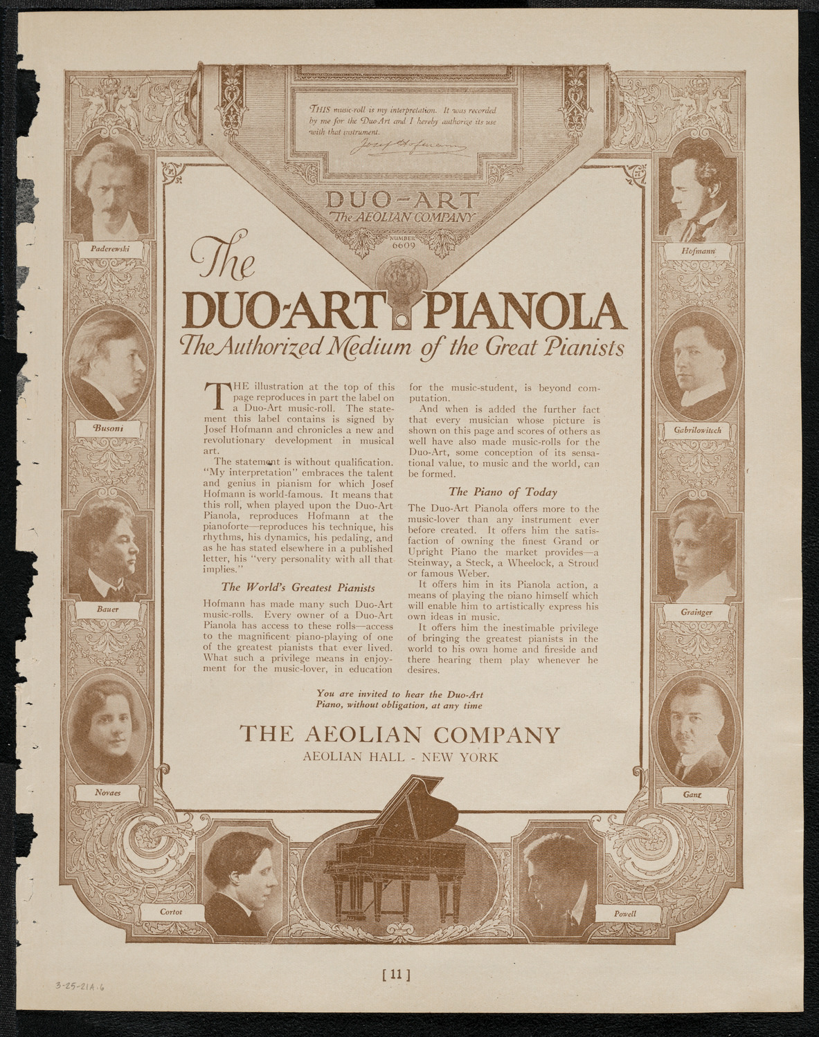 New York Philharmonic, March 25, 1921, program page 11