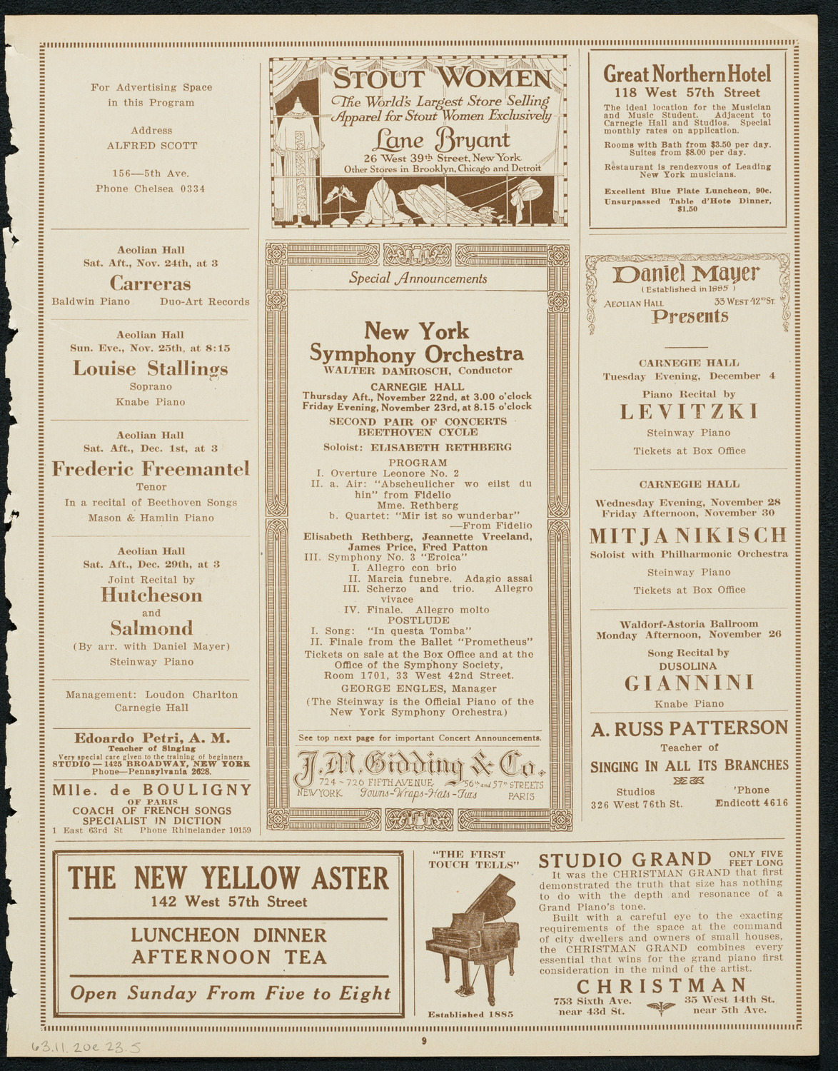 Philadelphia Orchestra, November 20, 1923, program page 9