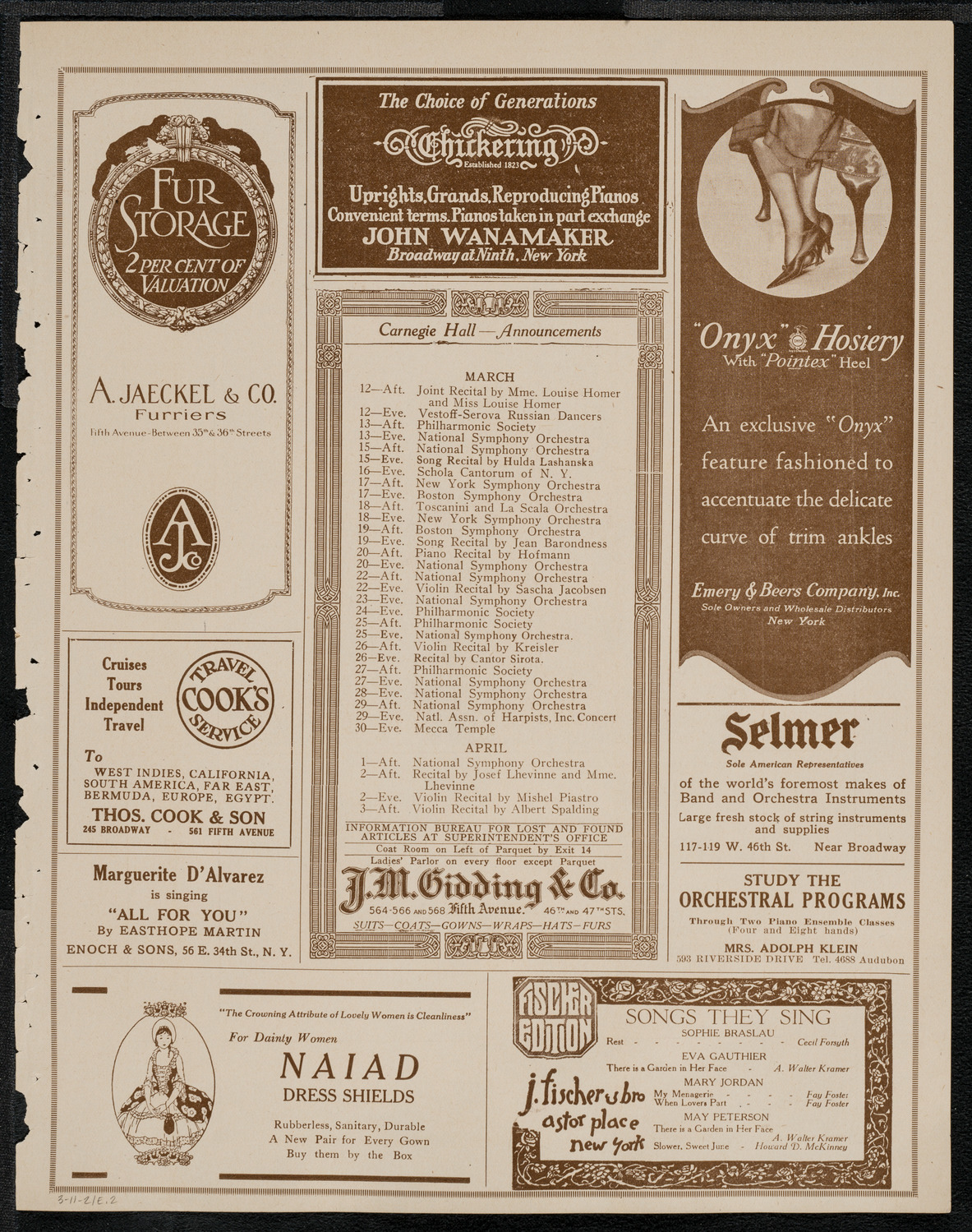 New York Symphony Orchestra, March 11, 1921, program page 3