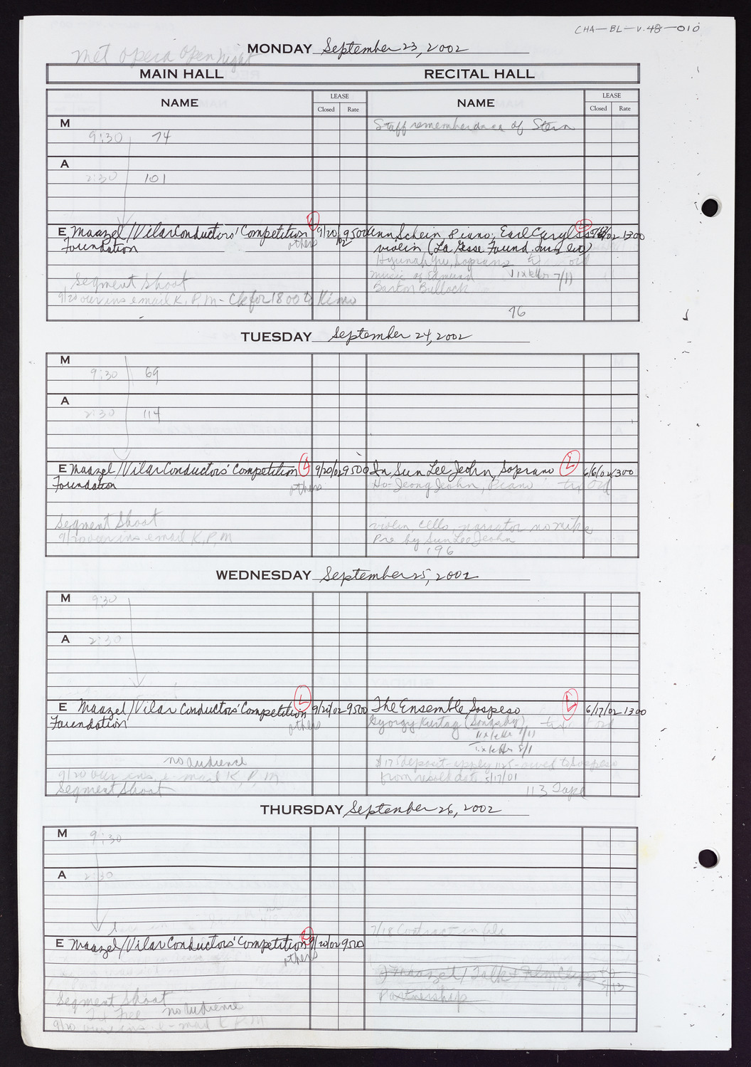 Carnegie Hall Booking Ledger, volume 48, page 10