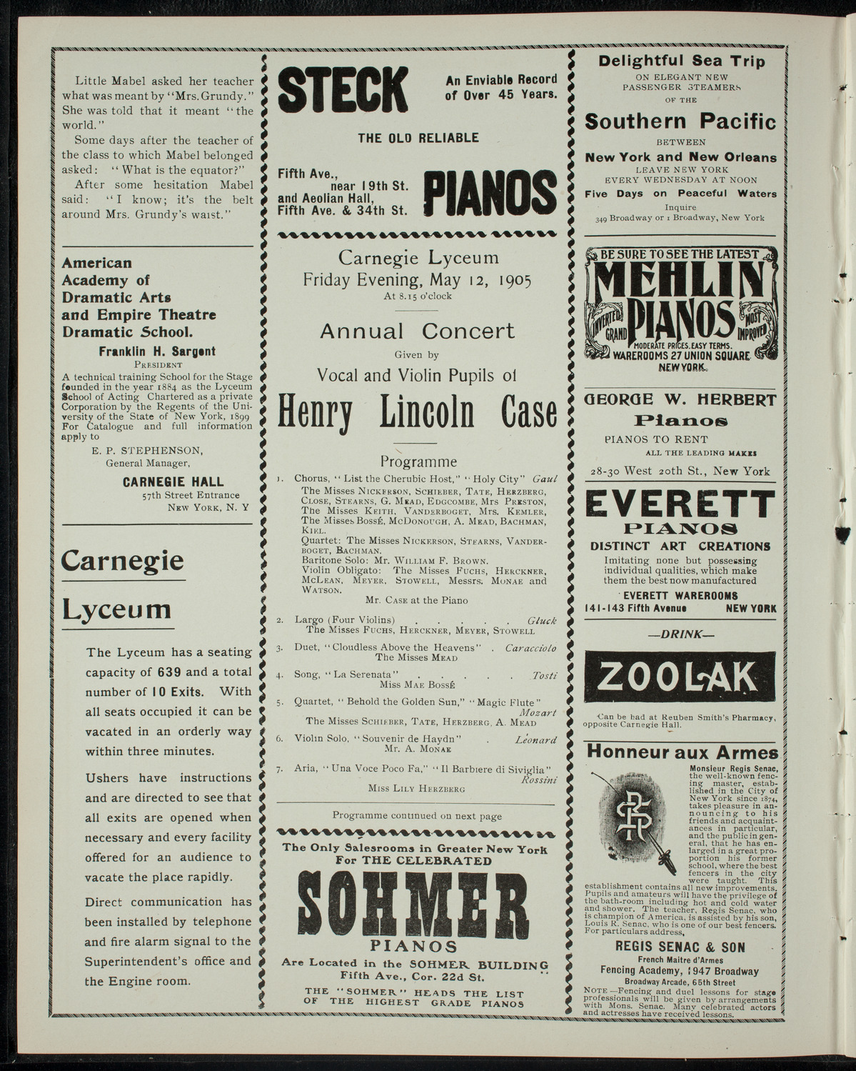 Vocal and Violin Pupils of Henry Lincoln Case, May 12, 1905, program page 2