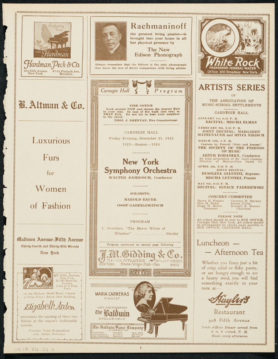 New York Symphony Orchestra, December 21, 1923, program page 5