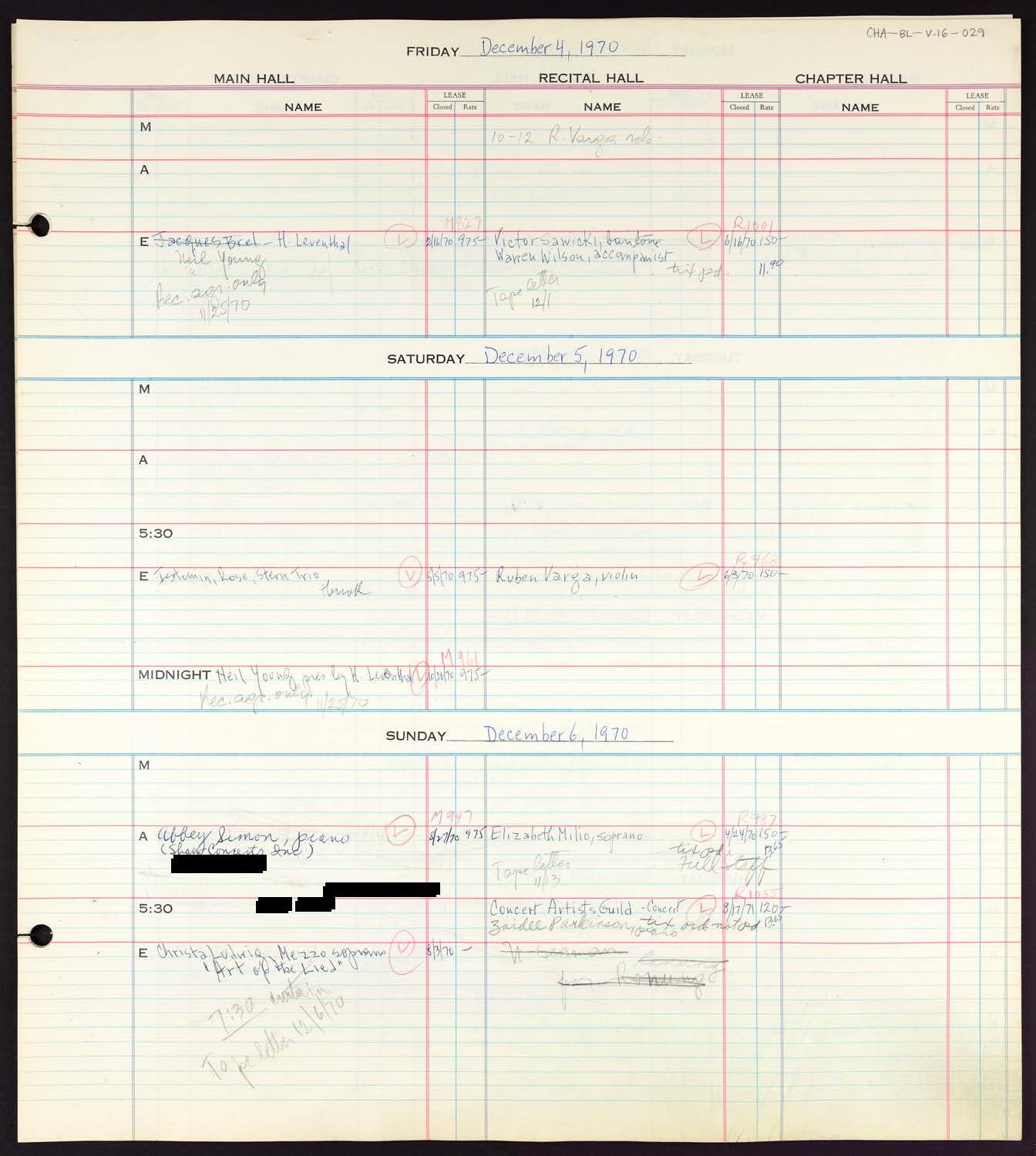 Carnegie Hall Booking Ledger, volume 16, page 29