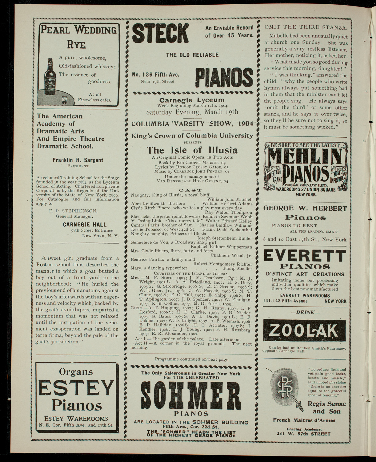 Columbia Varsity Show 1904, March 19, 1904, program page 2