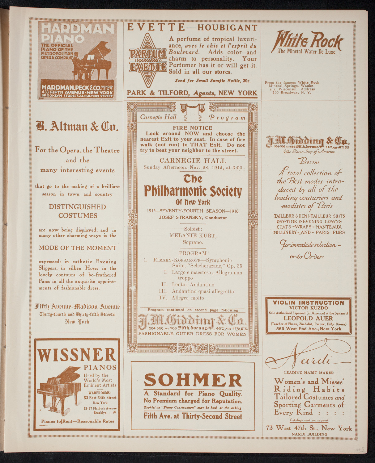New York Philharmonic, November 28, 1915, program page 5