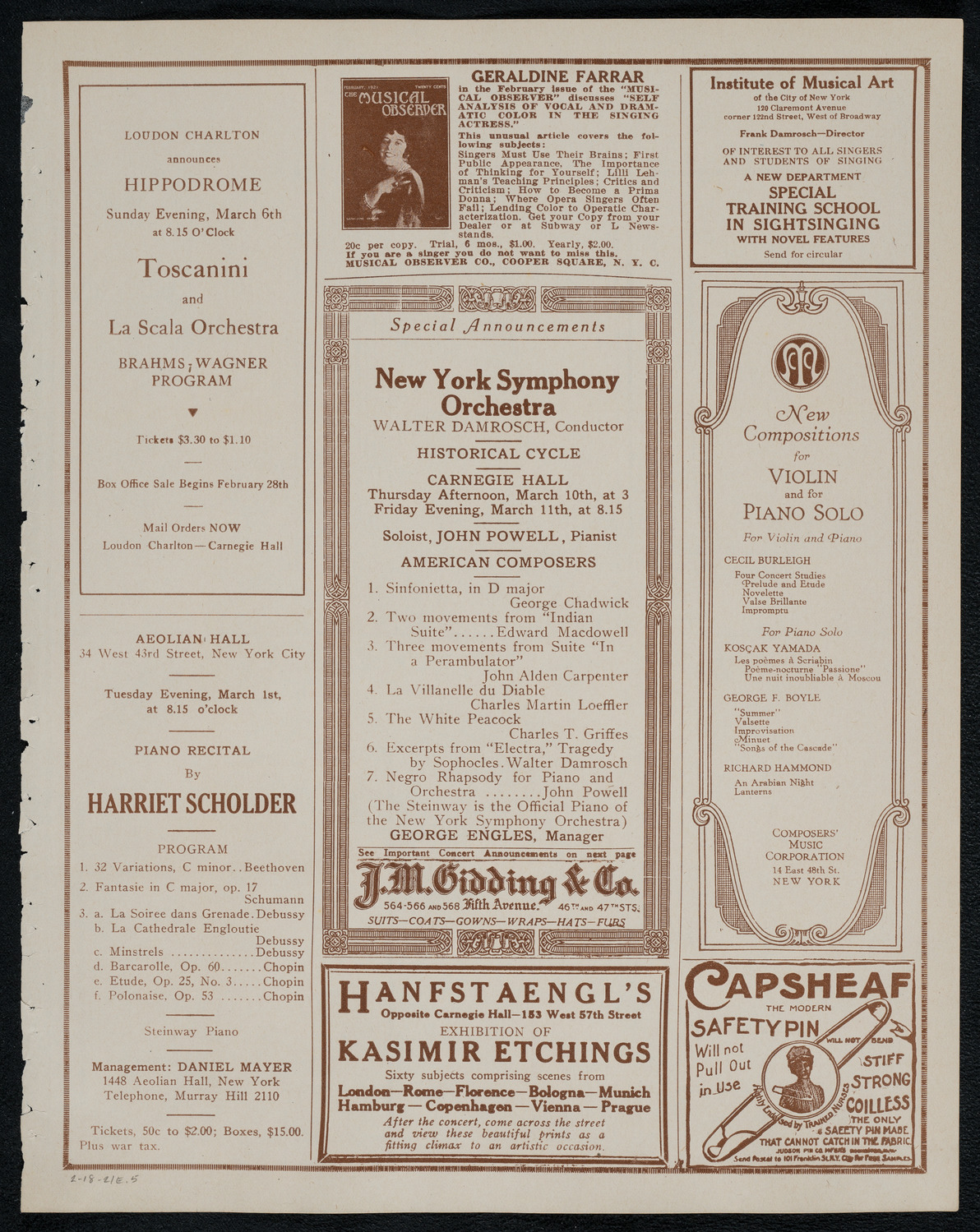 New York Symphony Orchestra, February 18, 1921, program page 9