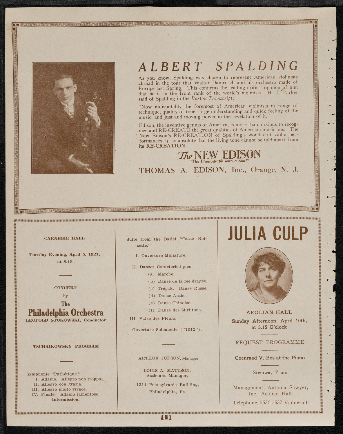 National Symphony Orchestra, April 3, 1921, program page 2