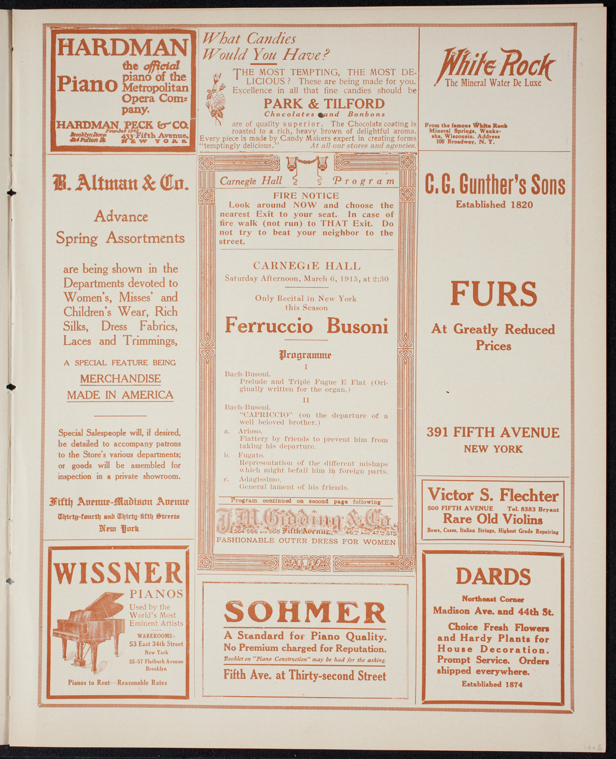 Ferruccio Busoni, Piano, March 6, 1915, program page 5