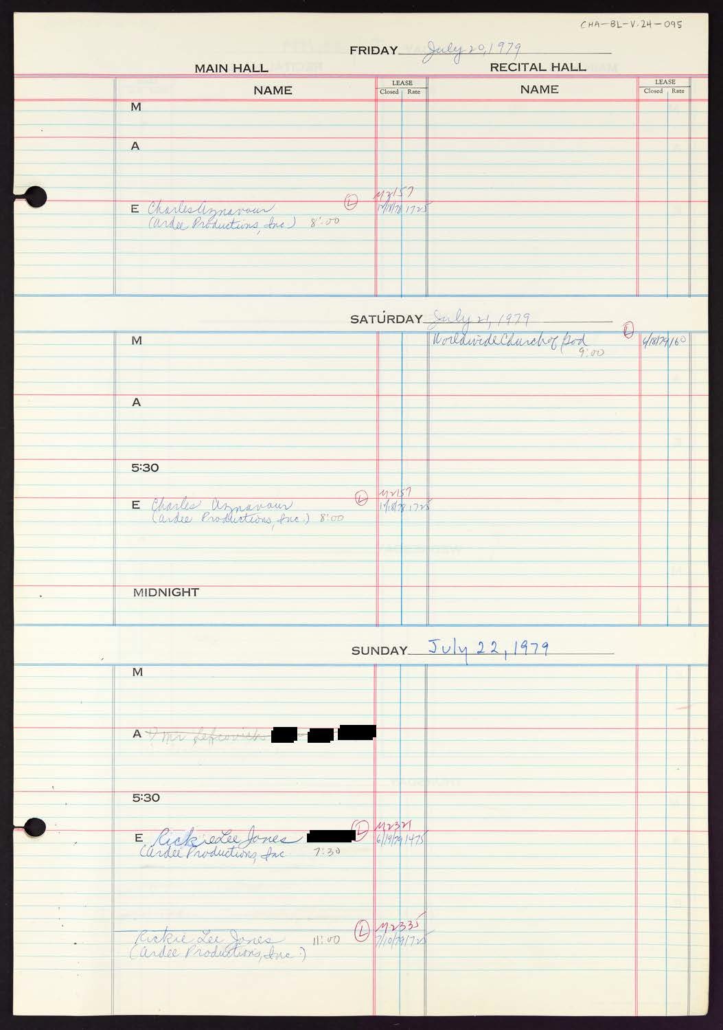 Carnegie Hall Booking Ledger, volume 24, page 95