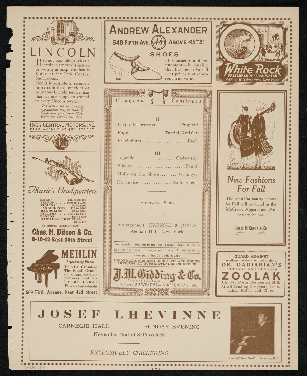 Socrate Barozzi, Violin, October 28, 1924, program page 7