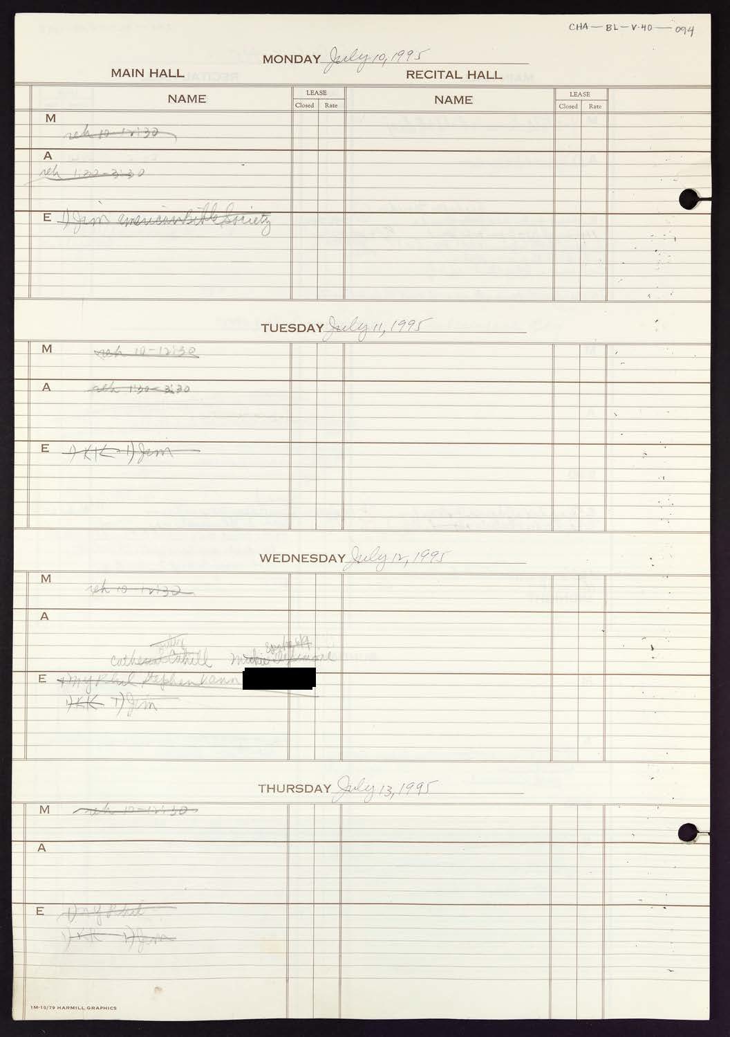 Carnegie Hall Booking Ledger, volume 40, page 94