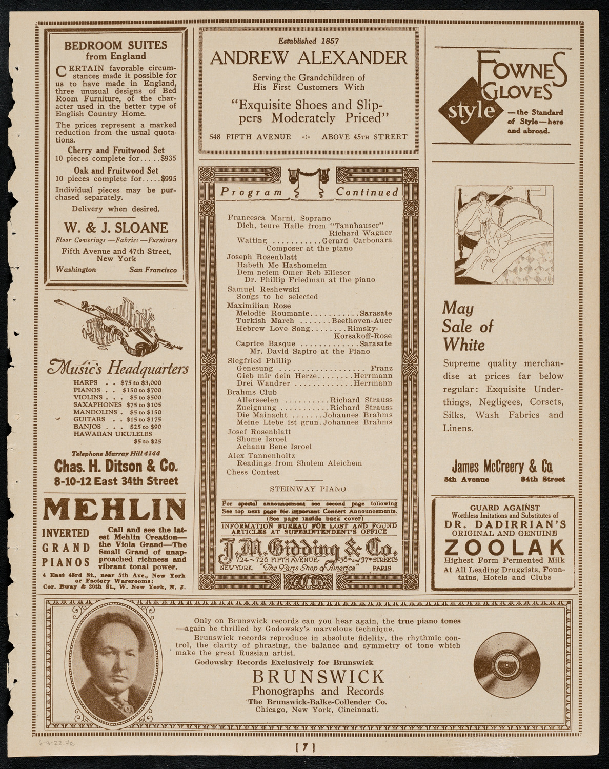 Benefit: Mendel Beilis Fund, June 3, 1922, program page 7