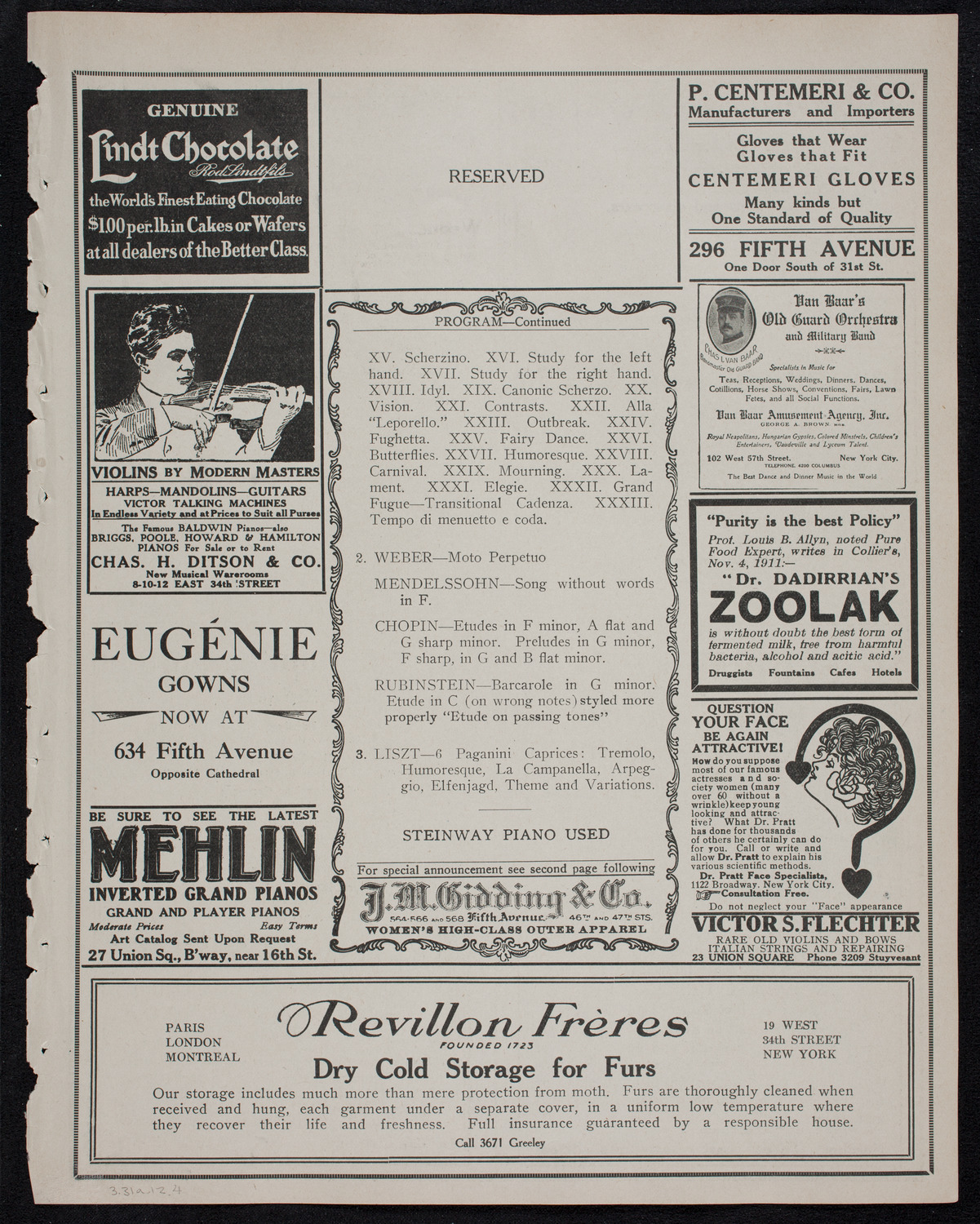 Arthur Friedheim, Piano, March 31, 1912, program page 7