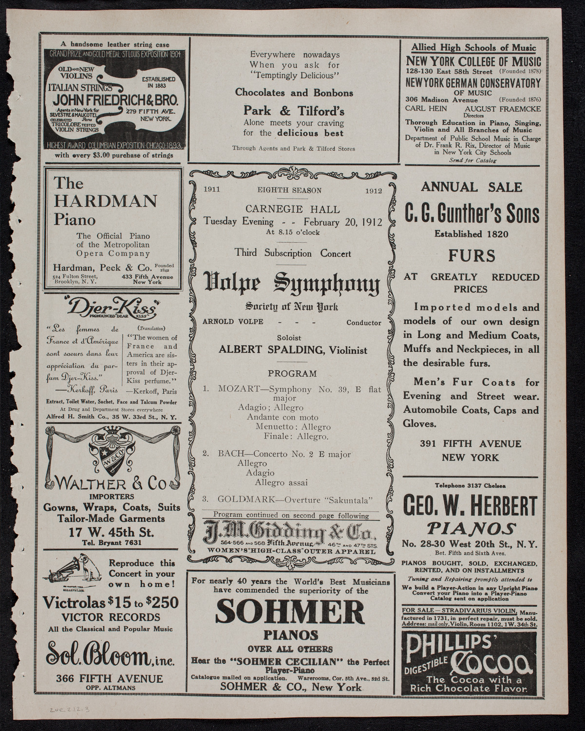 Volpe Symphony Society of New York, February 20, 1912, program page 5