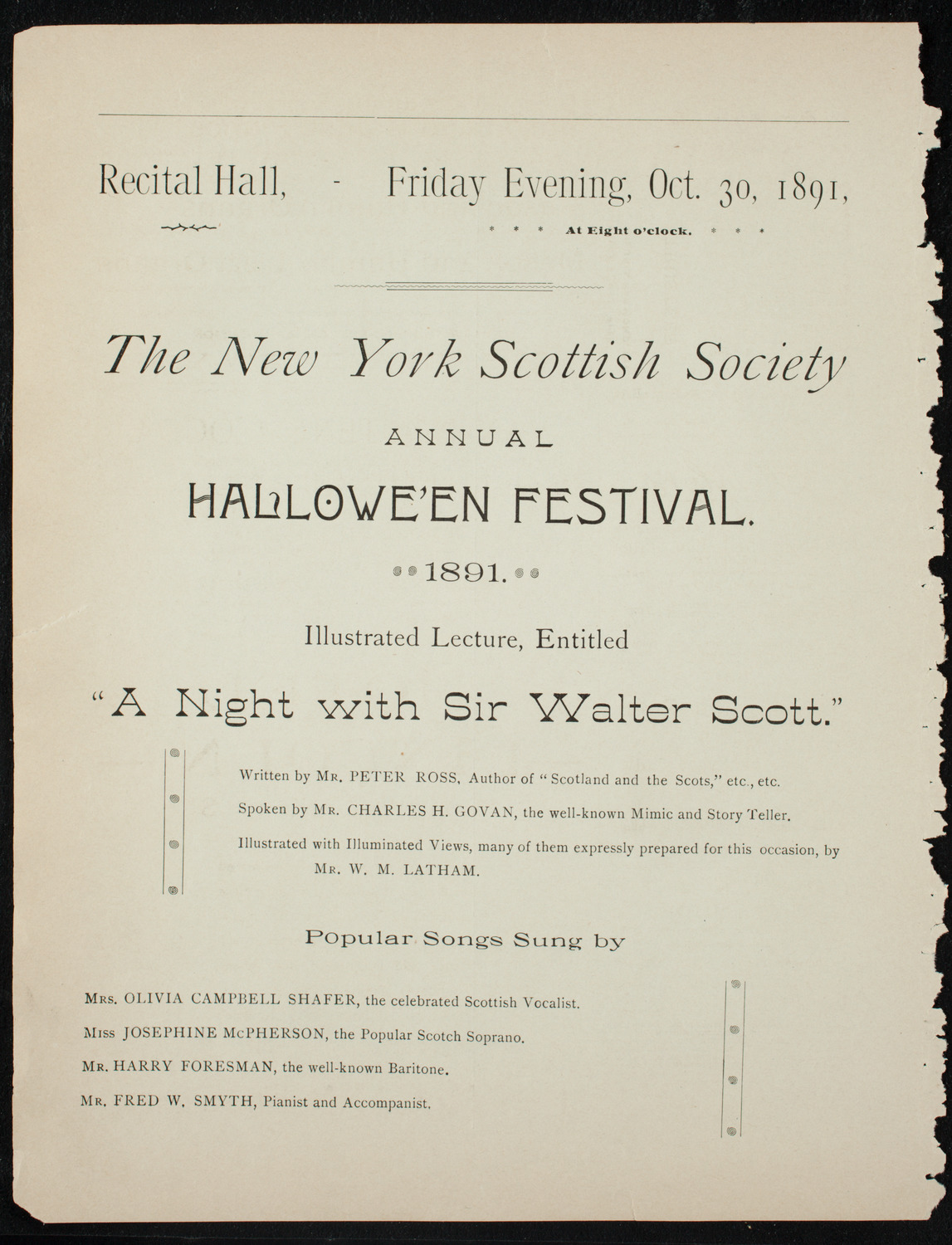 New York Scottish Society Halloween Festival, October 30, 1891, program page 4