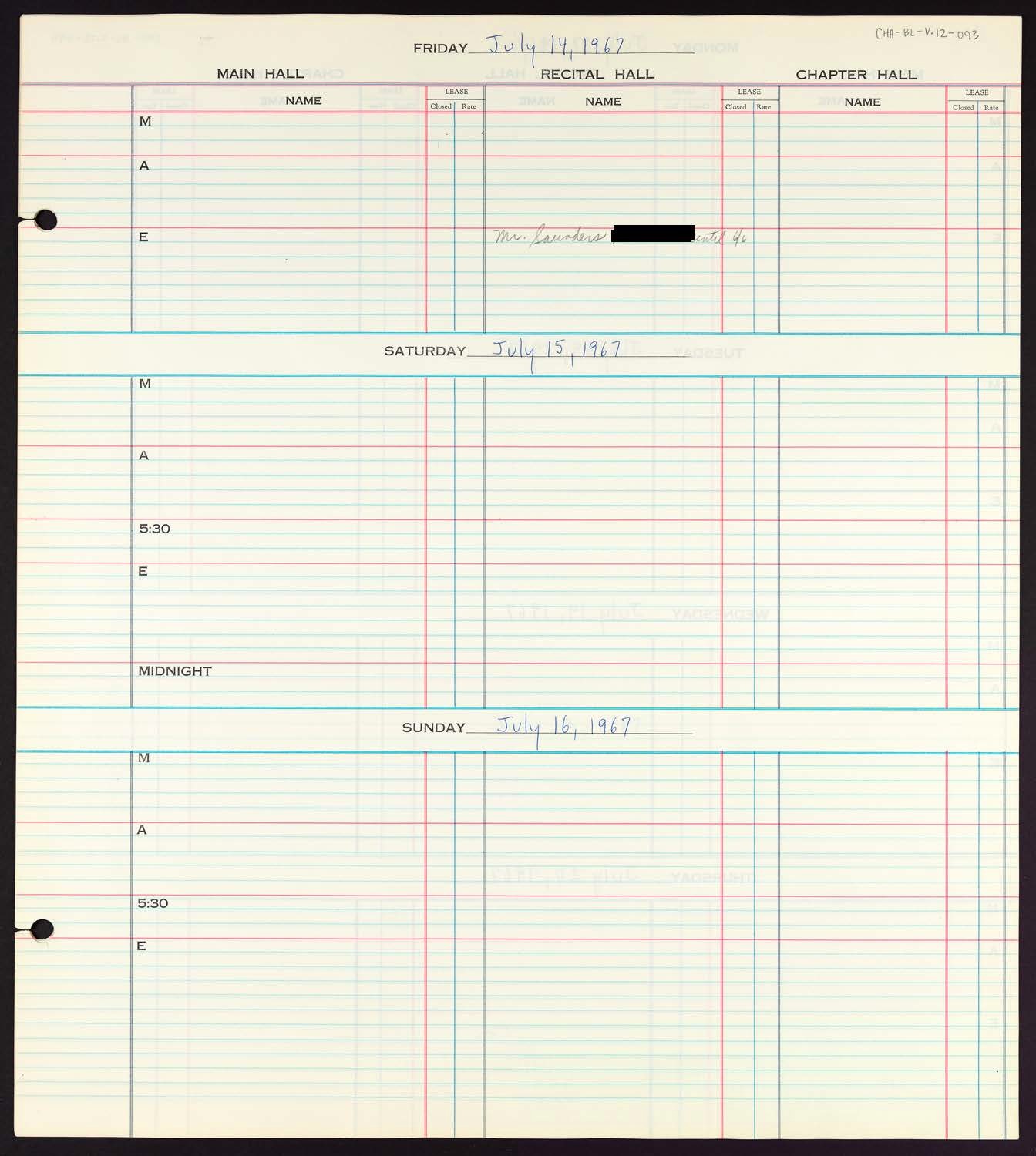 Carnegie Hall Booking Ledger, volume 12, page 93