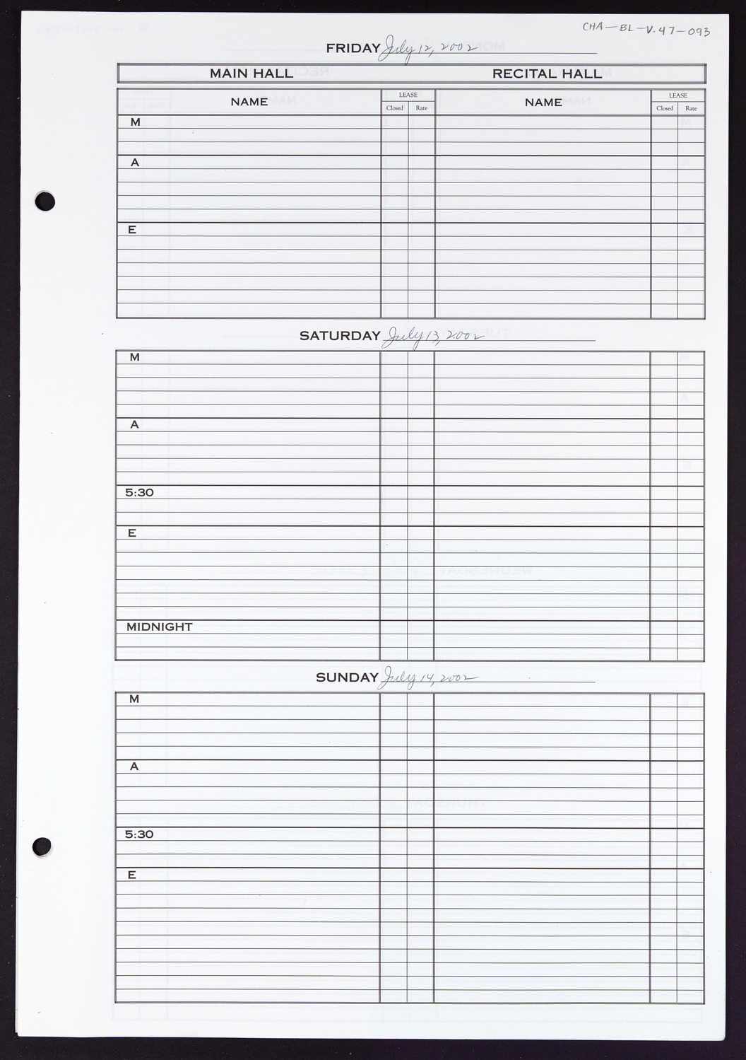 Carnegie Hall Booking Ledger, volume 47, page 93