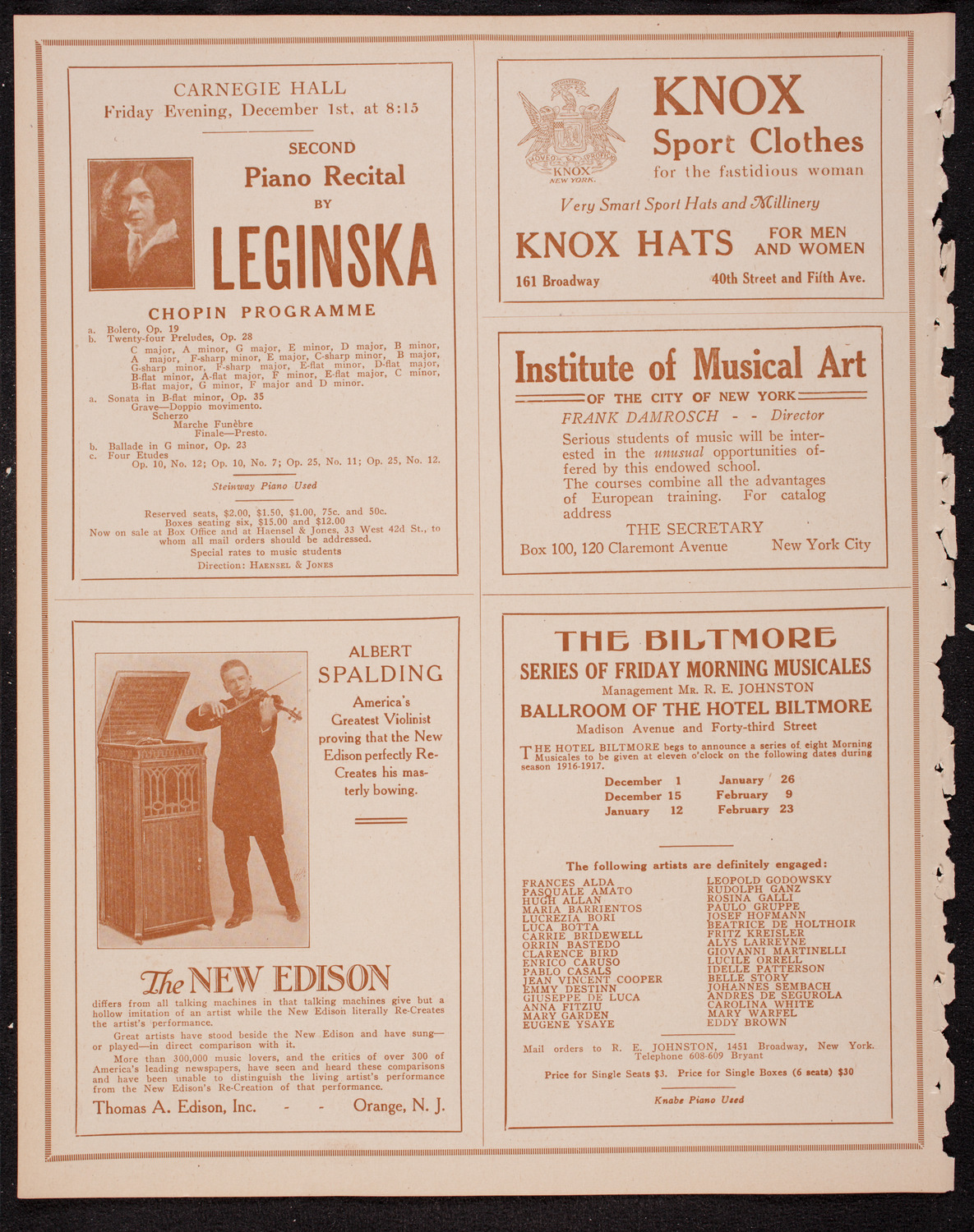 Marcella Sembrich, Soprano, November 21, 1916, program page 2