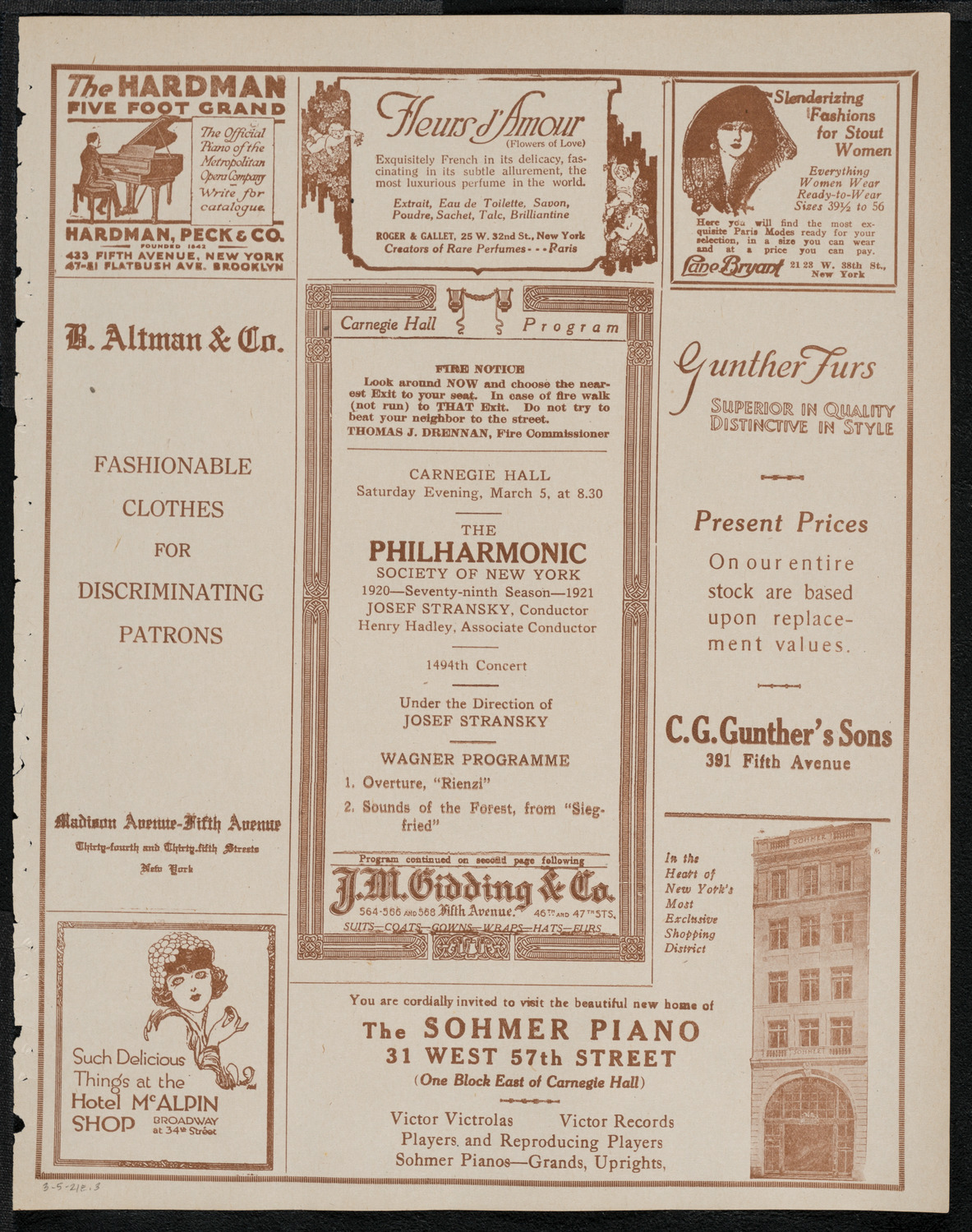 New York Philharmonic, March 5, 1921, program page 5