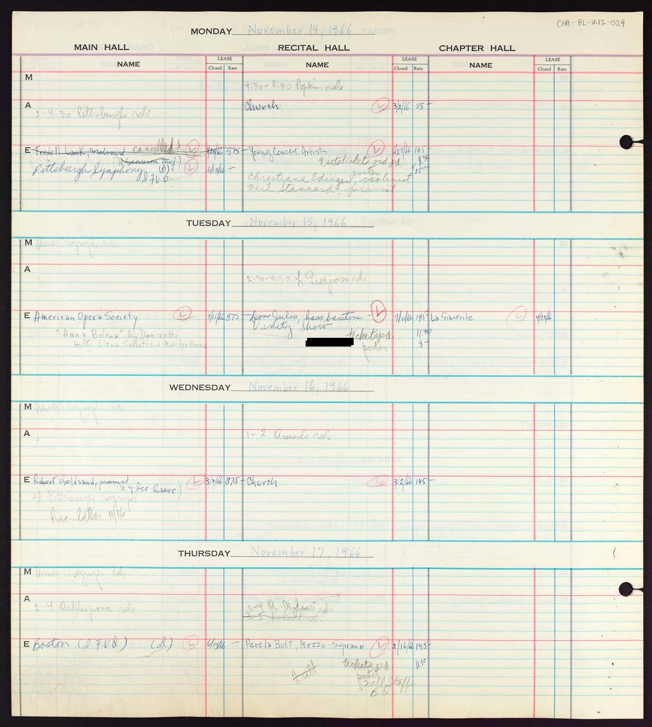 Carnegie Hall Booking Ledger, volume 12, page 24