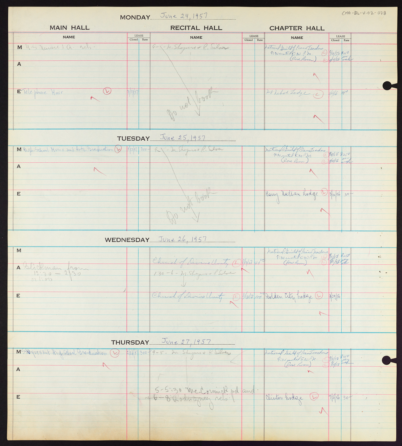 Carnegie Hall Booking Ledger, volume 2, page 78