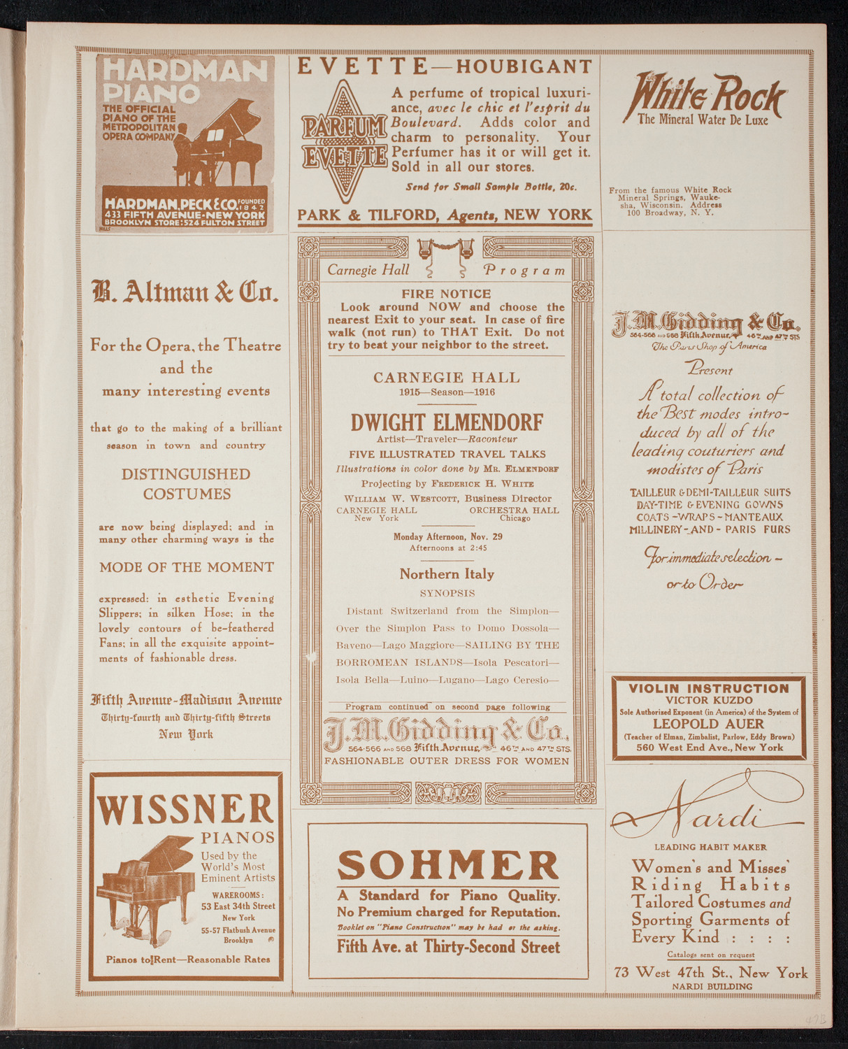 Elmendorf Lecture: Northern Italy, November 29, 1915, program page 5