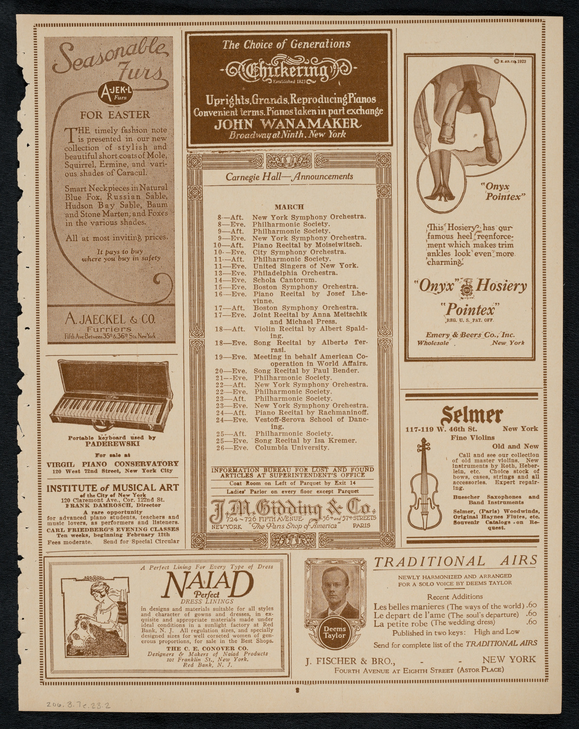New York Philharmonic, March 7, 1923, program page 3