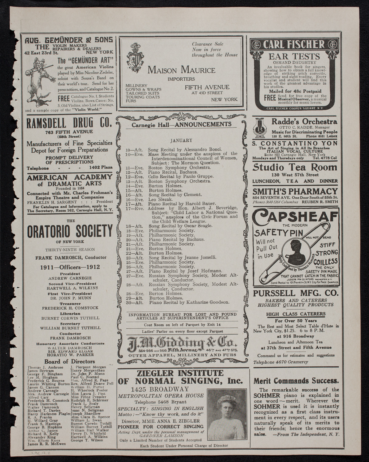 Volpe Symphony Society of New York, January 9, 1912, program page 3