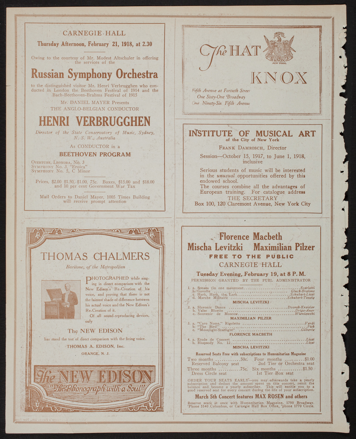 New York Philharmonic, February 17, 1918, program page 2