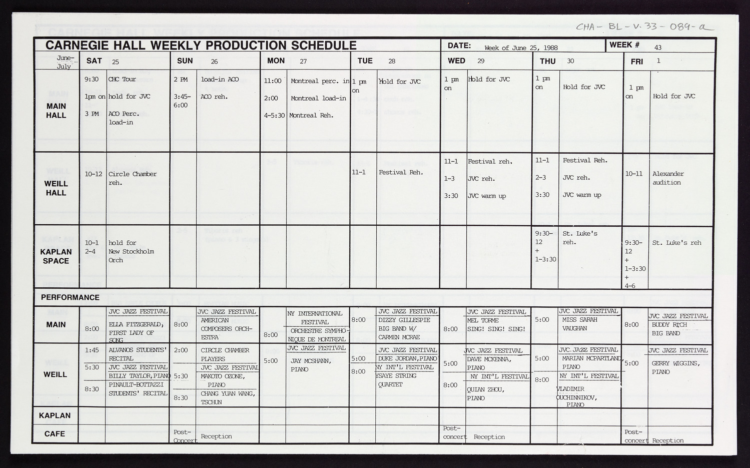 Carnegie Hall Booking Ledger, volume 33, page 89a