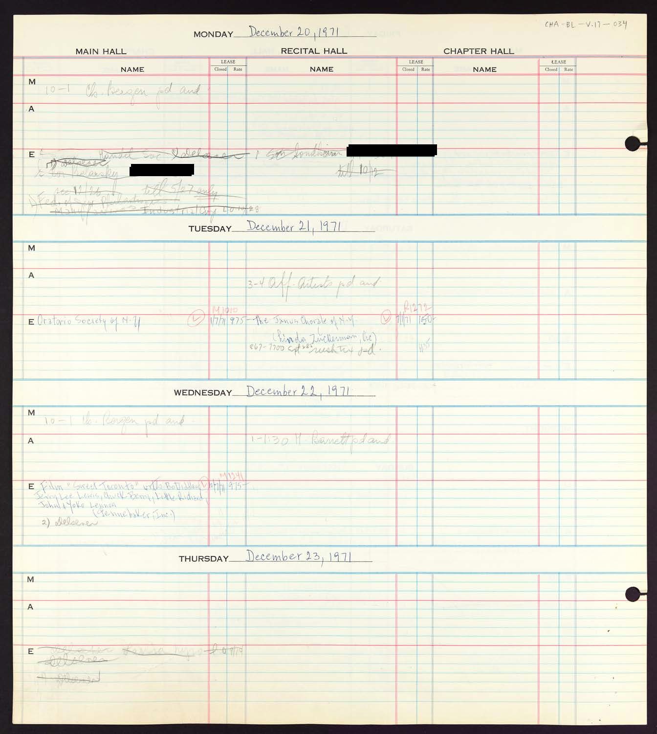 Carnegie Hall Booking Ledger, volume 17, page 34