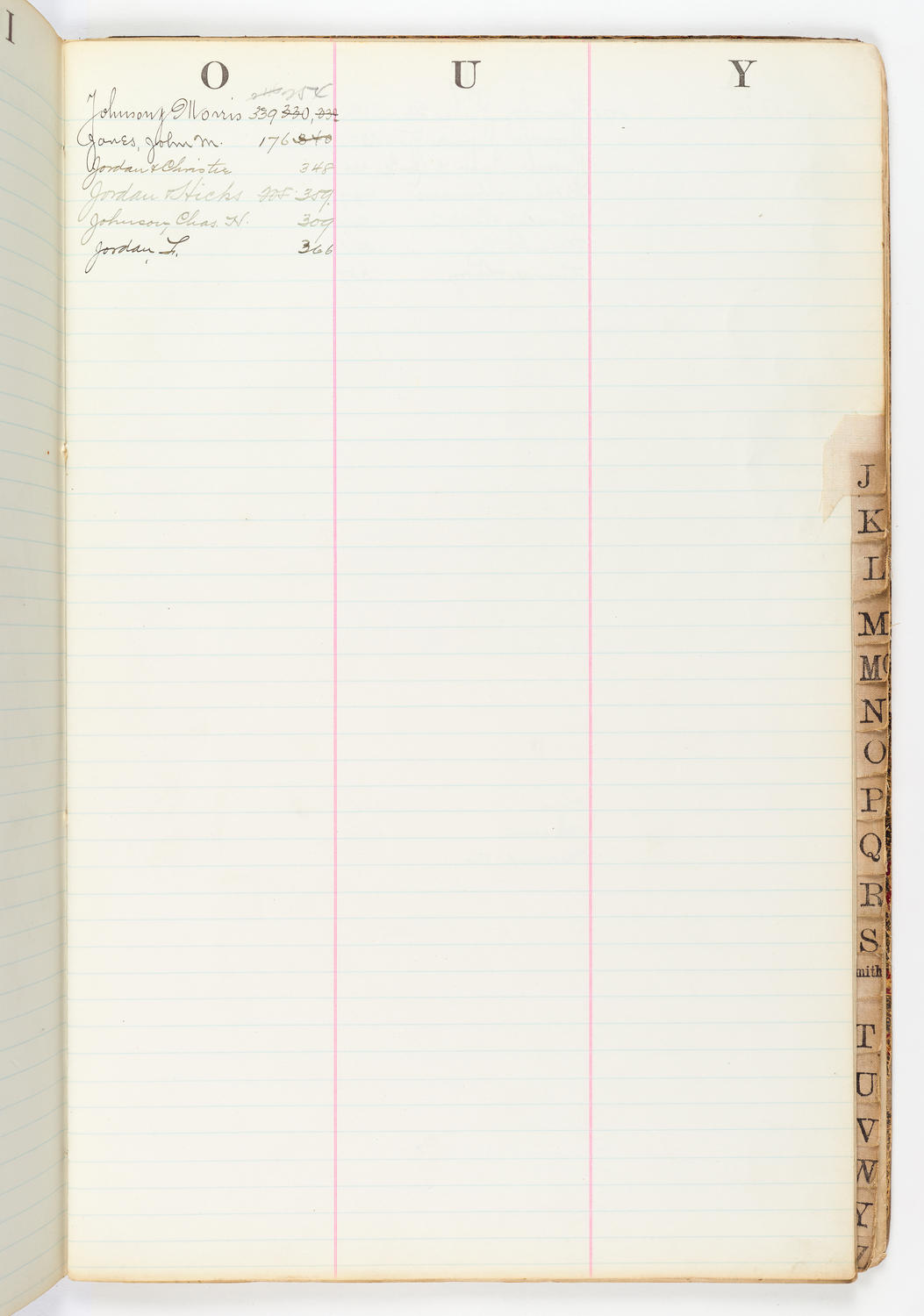 Music Hall Account Ledger Index, volume 2, page 25