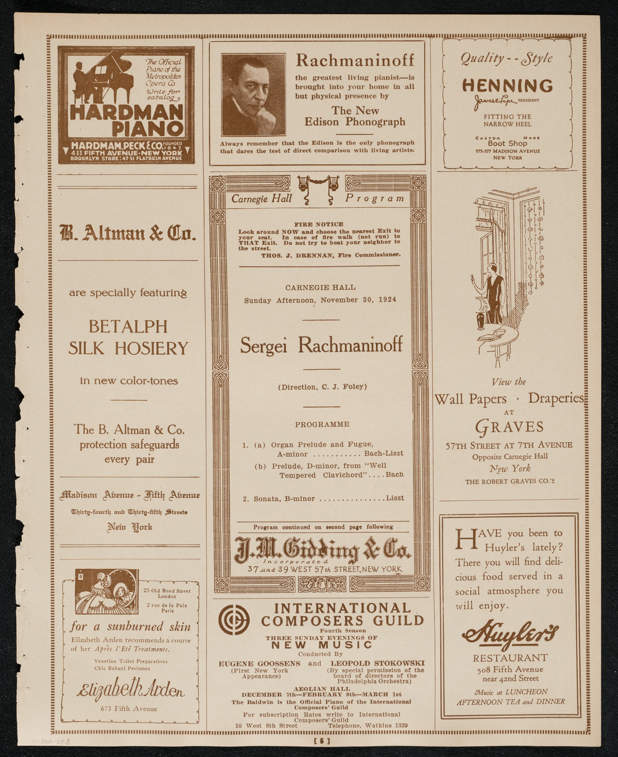 Sergei Rachmaninoff, Piano, November 30, 1924, program page 5