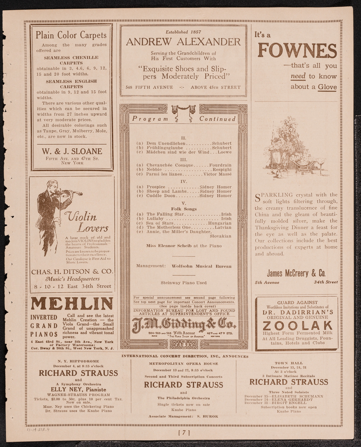 Louise Homer, Contralto, November 19, 1921, program page 7