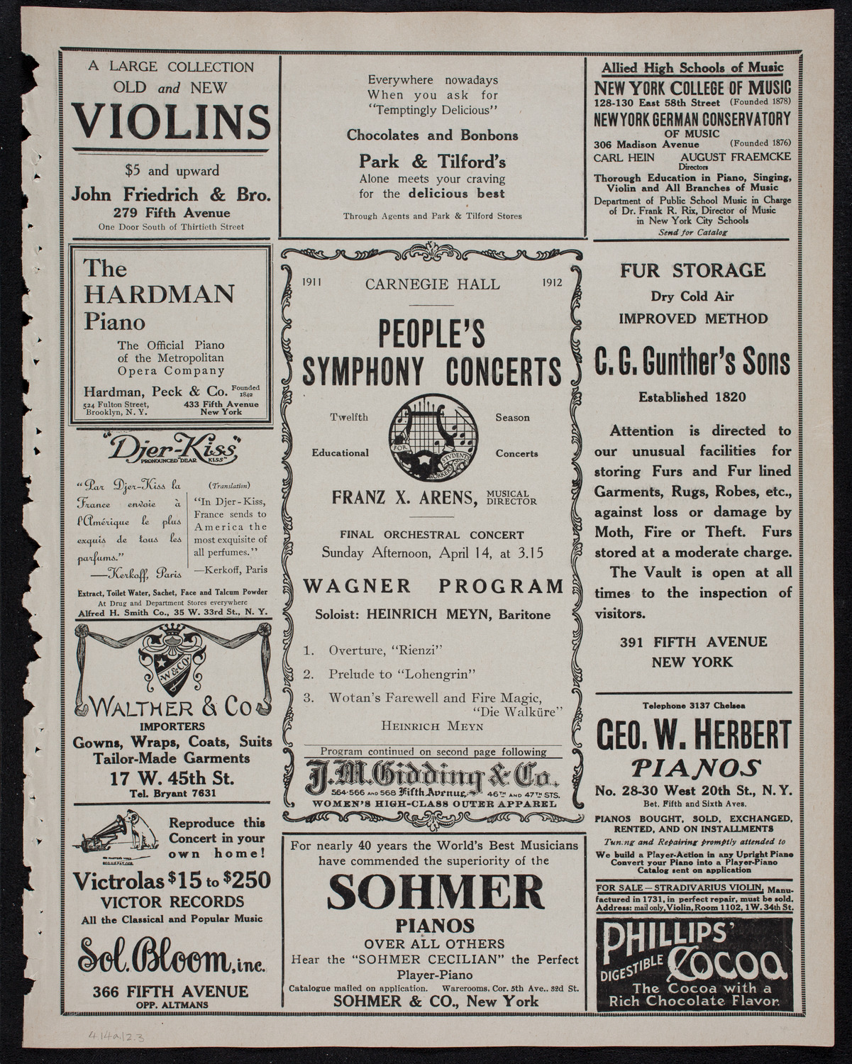 People's Symphony Concert, April 14, 1912, program page 5